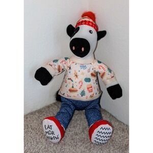 Chick-fil-A Plush Cow 2024 Christmas Sweater Hat Eat Mor‎ Chikin Stuffed Animal